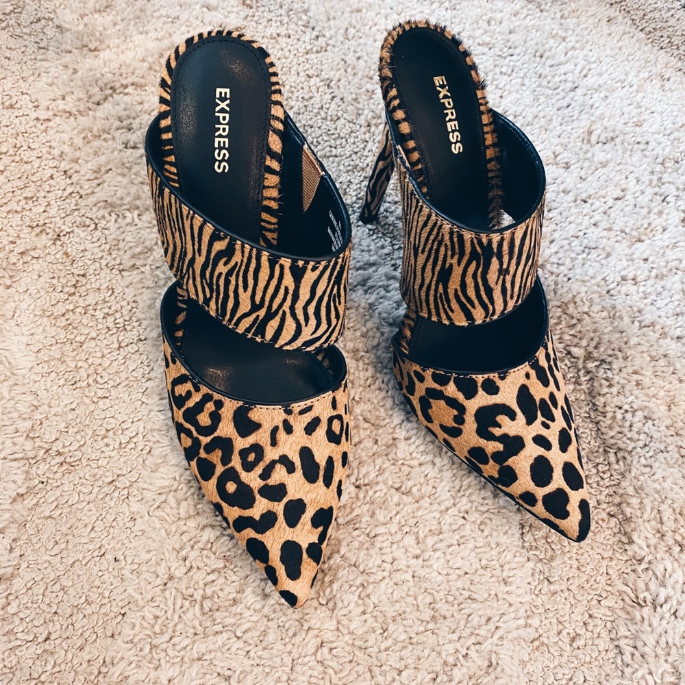 Express Animal Print Mule Heels